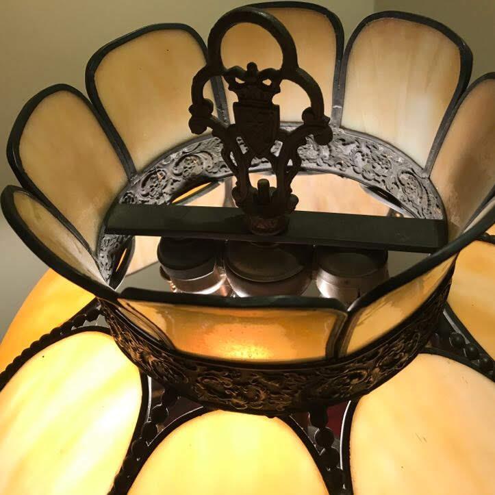 Vintage Bronze Base Lamp with Stained Glass Shade