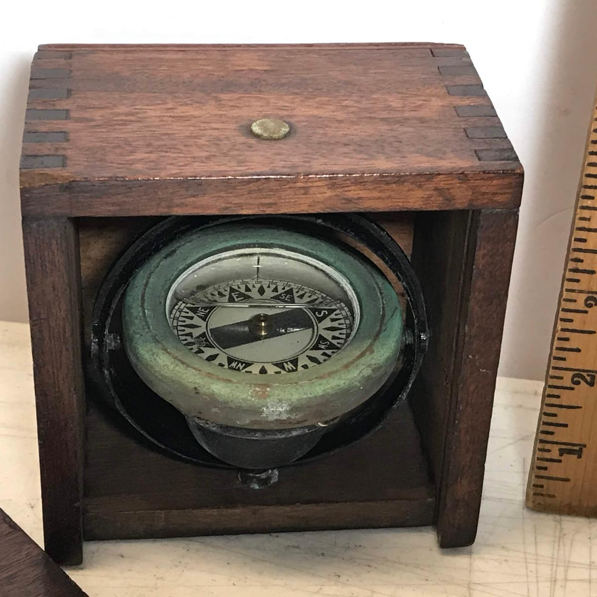 Vintage Nautical Compass in Wooden Dove-Tailed Box