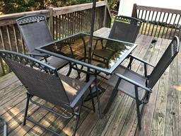 6 pc Outdoor Dining Table & Chairs Set with Umbrella