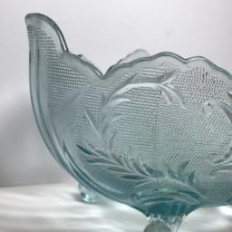 Pretty Blue Footed Embossed Oblong Glass Bowl