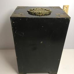 Vintage Oriental Black Lacquer Jewelry Chest with Brass Corners & Accent