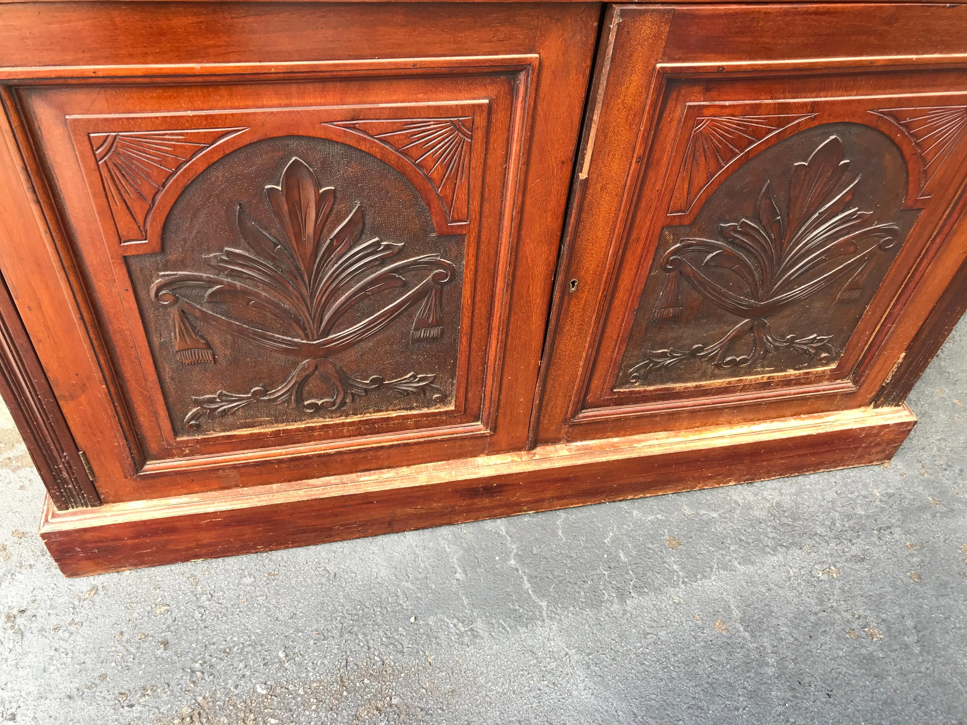 Impressive Early 2 pc Hutch with Beautiful Carvings on the Doors