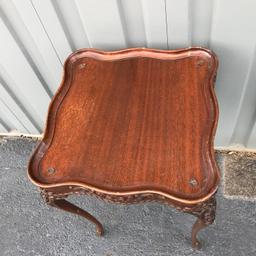 Amazing Intricately Carved Side Table with Queen Anne Legs & GLass Top