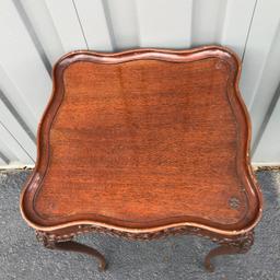 Amazing Intricately Carved Side Table with Queen Anne Legs & Glass Top