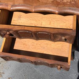 Early Carved Wood Side Table with 2 Drawers