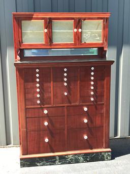 Beautiful Wooden Dental Cabinet with Many Drawers, Mirror Top & Marble Base