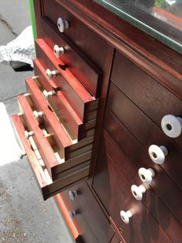 Beautiful Wooden Dental Cabinet with Many Drawers, Mirror Top & Marble Base