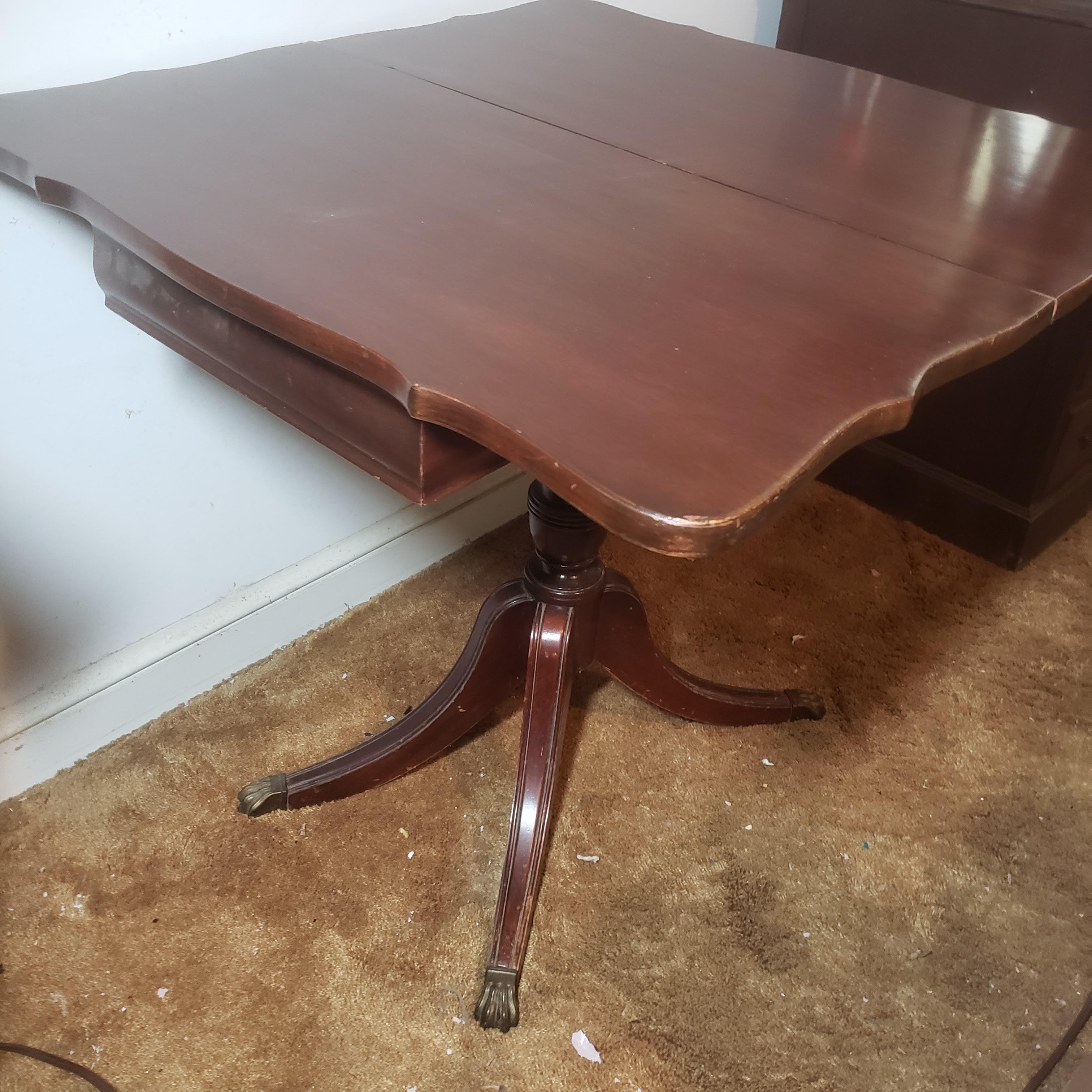 Antique Folding Game Table with Brass Claw Feet