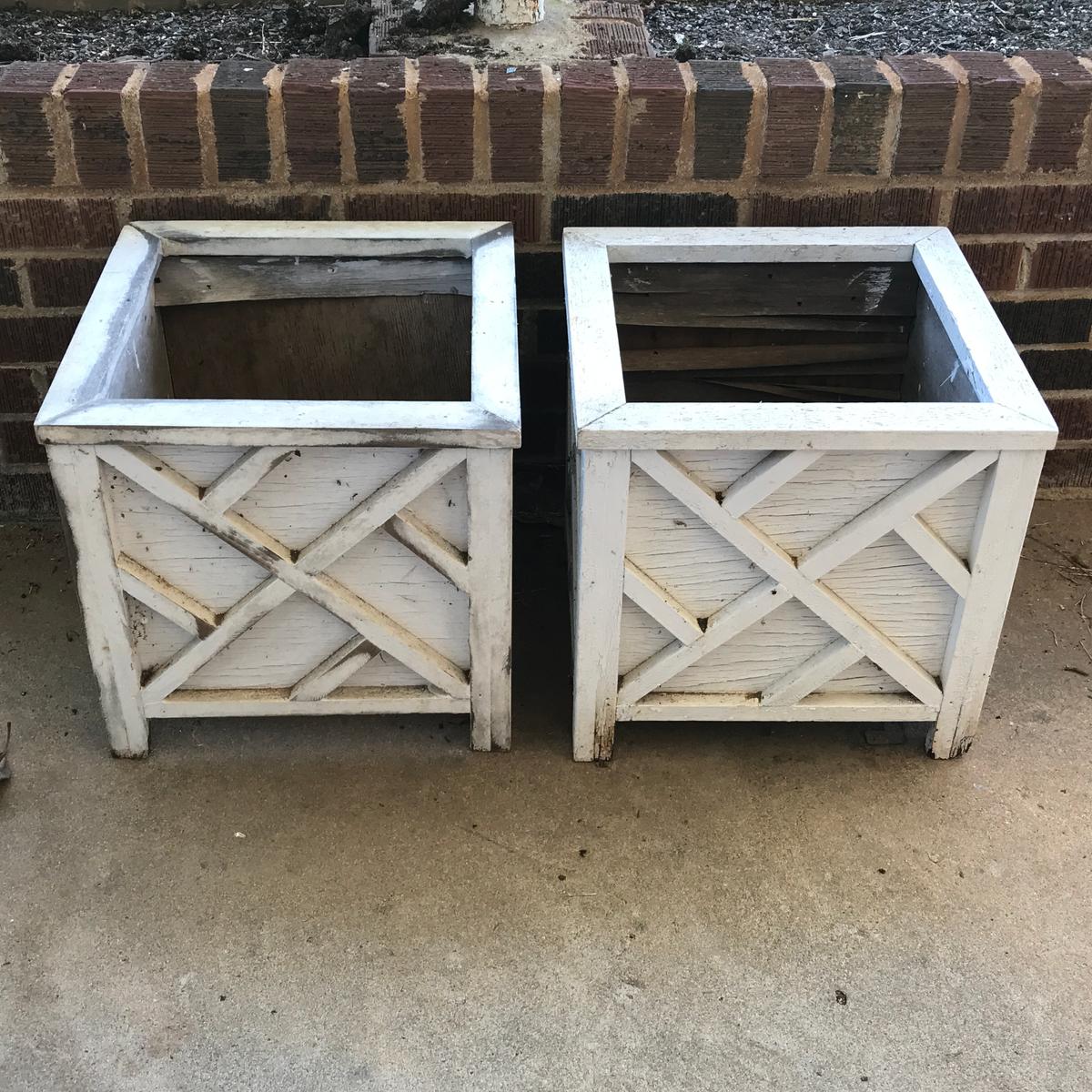 Pair of White Wooden Outdoor Planters