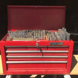 Waterloo Red Metal Multi-Drawer Toolbox w/ Many Sockets, Socket Sets & Ratchets with Extension Bars