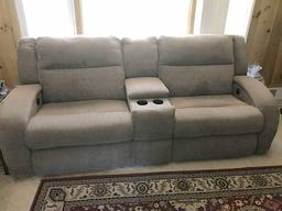 Very Nice Electric Double Reclining Sofa with Center Console Storage & Drink Holders