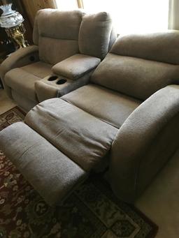 Very Nice Electric Double Reclining Sofa with Center Console Storage & Drink Holders