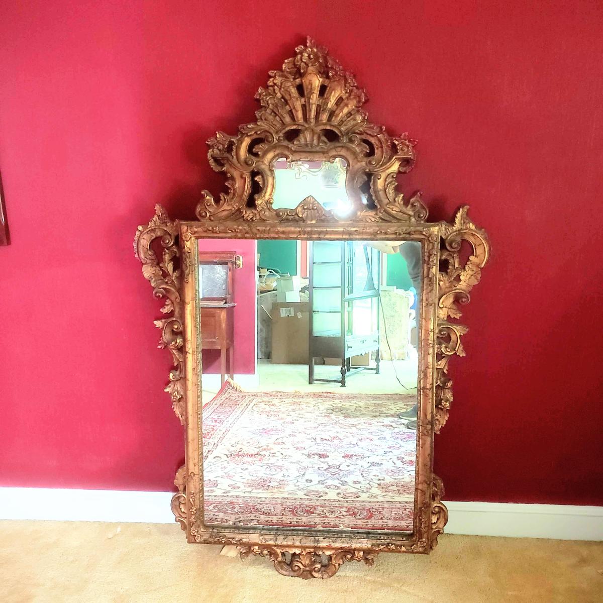 Large Hollywood Regency Style Ornate Gold Mirror