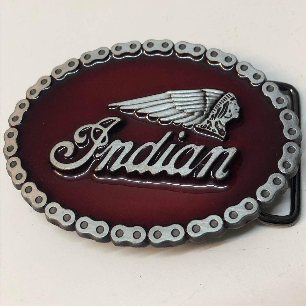 Indian Motorcycles Silver Tone Red Enamel Belt Buckle