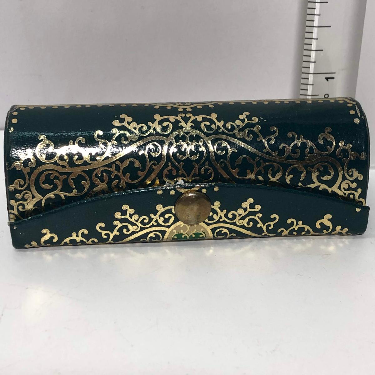 Vintage Hard Cardboard Lipstick Case with Mirror & Gilt Design