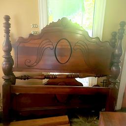 Vintage Wood Full Size Bed Headboard and Footboard