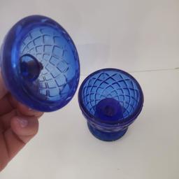 Vintage Blue Glass Lidded Containers and Vase