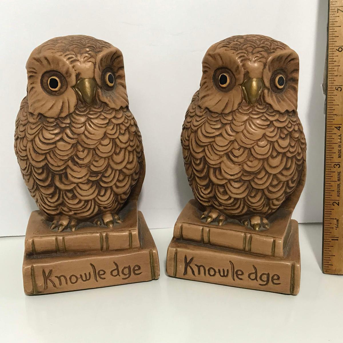 Pair of Vintage “Knowledge” Ceramic Owl Bookends