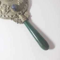 Vintage Small Silver Jeweled Hand Mirror