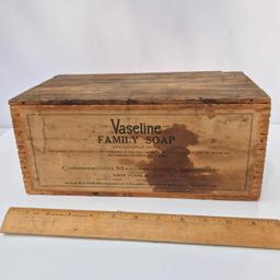 Primitive Vaseline Family Soap Advertisement Box with Dove Tailed Corners & Hinged Lid