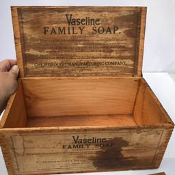 Primitive Vaseline Family Soap Advertisement Box with Dove Tailed Corners & Hinged Lid