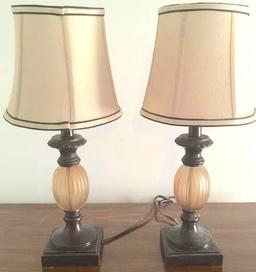 Pair of Metal and Glass Table Lamps