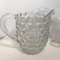 Set of Heavy Fostoria Glass Pitcher and Two Goblets