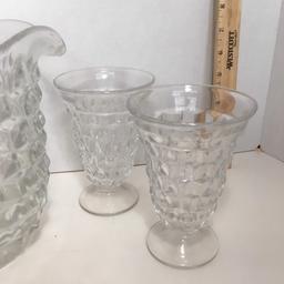 Set of Heavy Fostoria Glass Pitcher and Two Goblets