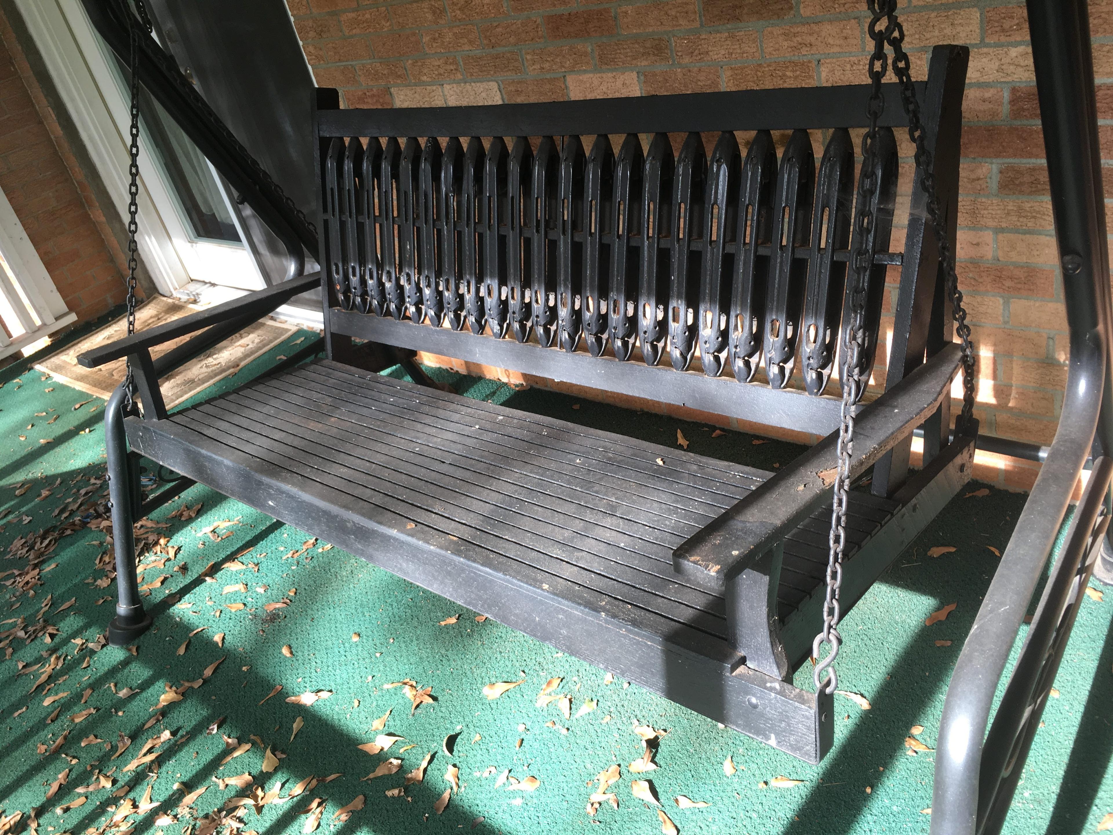 Large Unique Porch Swing and Stand with Textile Weaving Shuttle Back