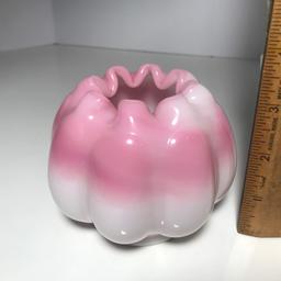 Vintage Pink & White Rose Vase with Ruffled Edge