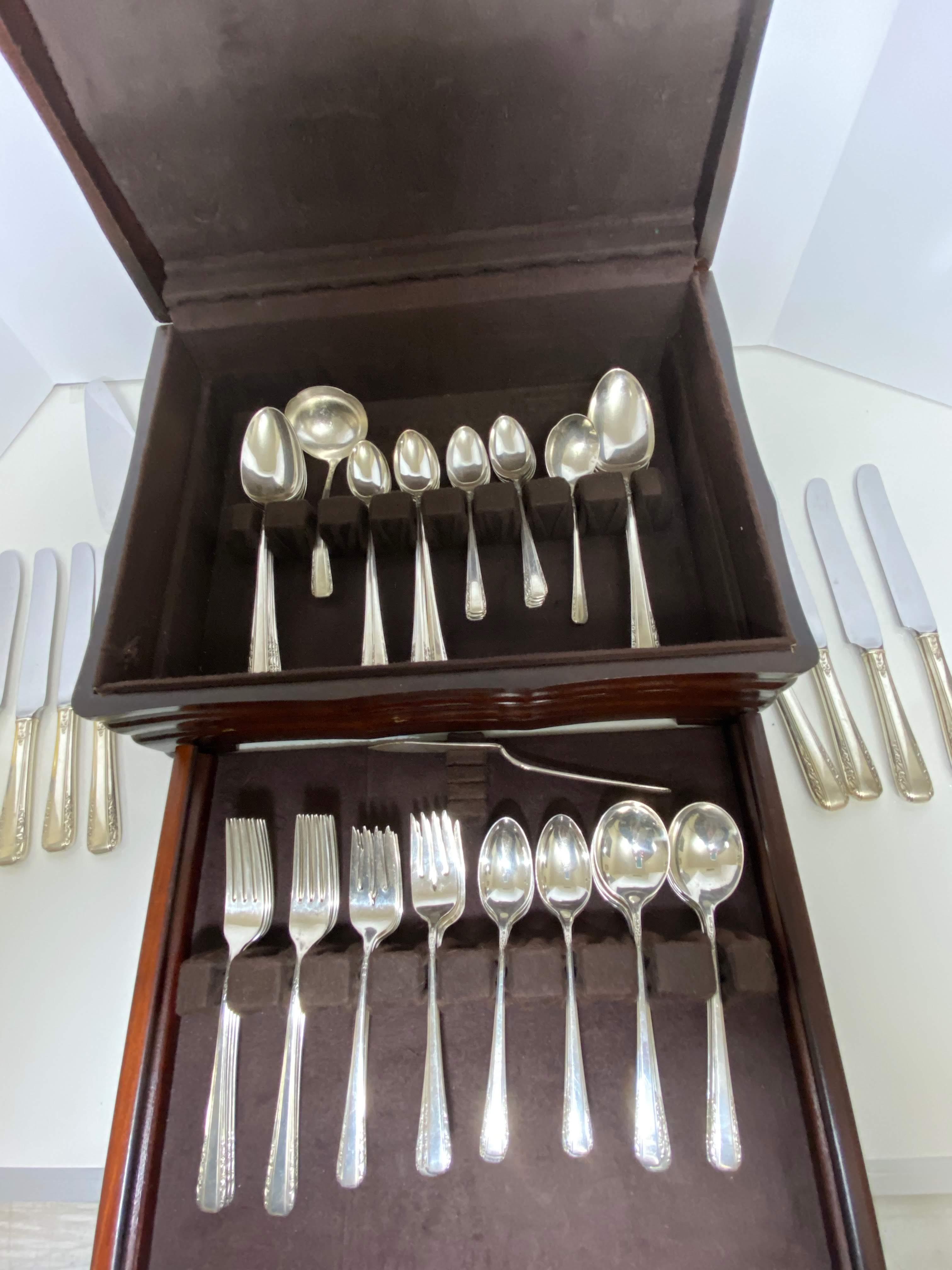 67 Pc Sterling Silver Flatware Set by International Silver (Courtship) Pattern in Wooden Case