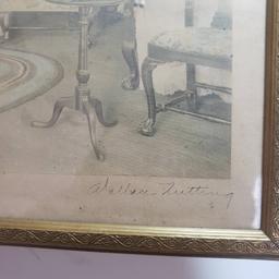 Antique Signed Wallace Nutting Winding An Old Tall Clock Colorized Photo Framed Art 1913