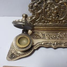 Vintage Ornate Brass Inkwell