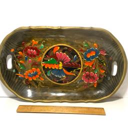 Hand Painted Vintage Colorful Double Handled Serving Platter