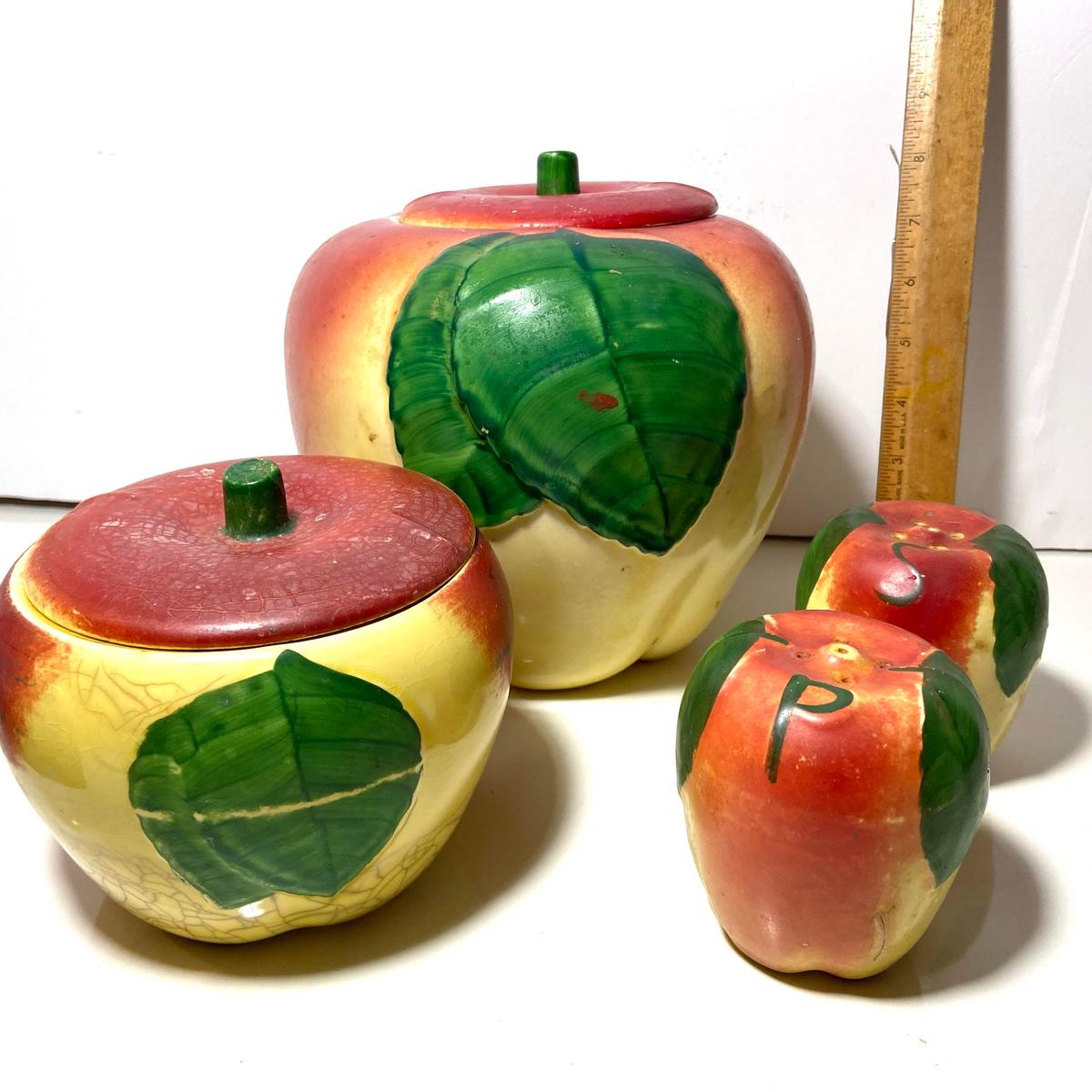 4 pc Vintage Set of Apple Canisters & Salt & Pepper Shakers