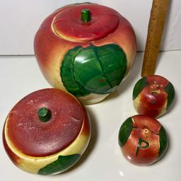 4 pc Vintage Set of Apple Canisters & Salt & Pepper Shakers