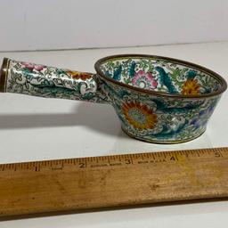 Pretty Floral Cloisonne' Brass Pot with Handle