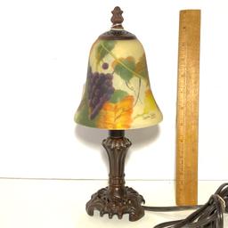 Pretty Metal Accent Lamp with Glass Shade & Grape Design Shade is Signed “Glynda Turley 2002”