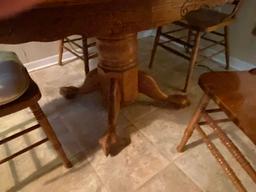 Large Oak Dining Table with Ball & Claw Feet with 4 Carved Back Chairs