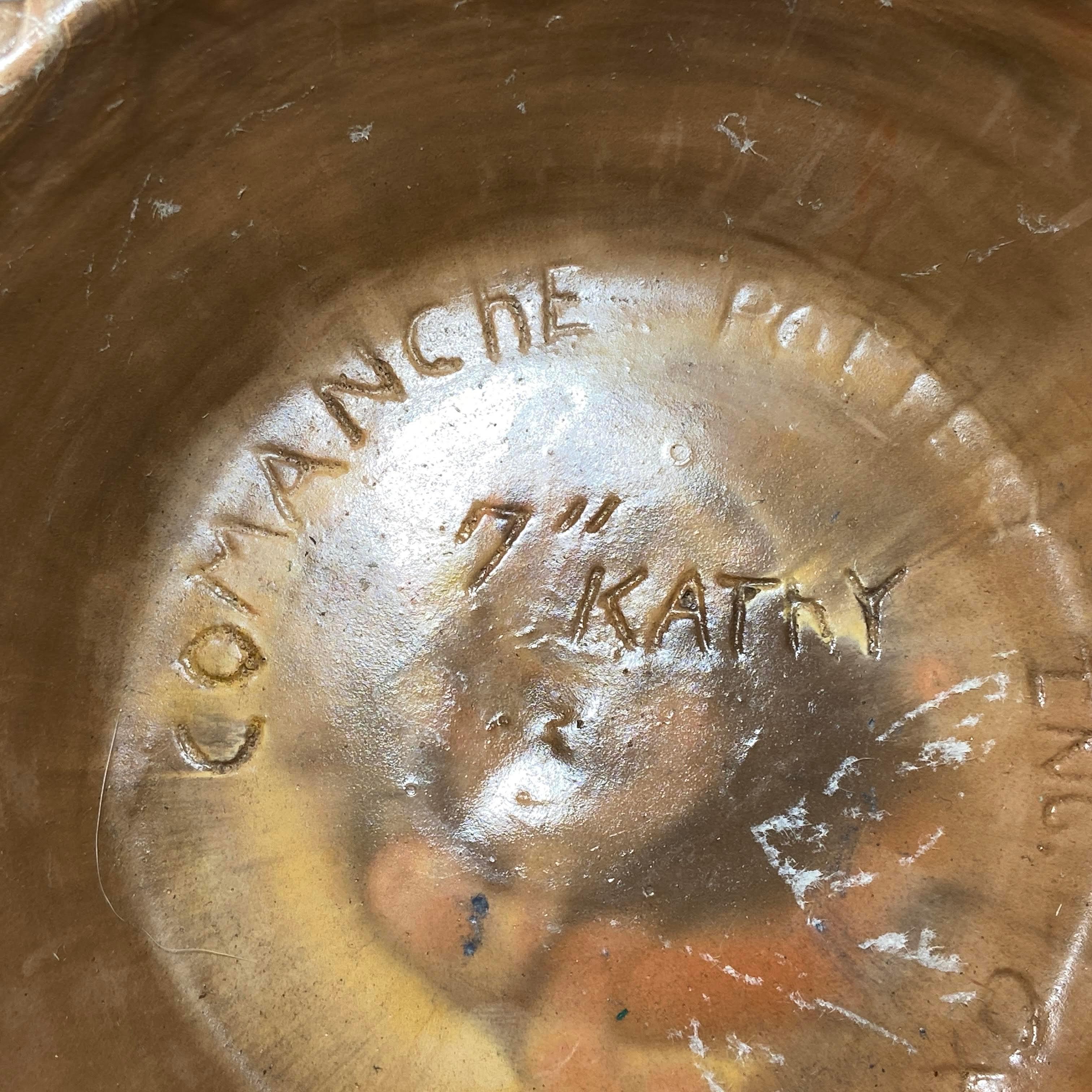 Cool Signed Native American “Comanche Pottery Inc.” 7” Bowl by Kathy