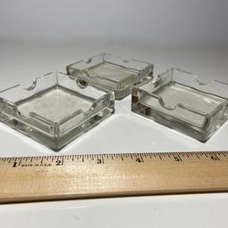 Set of 3 Vintage Square Glass Personal Sized Ashtrays