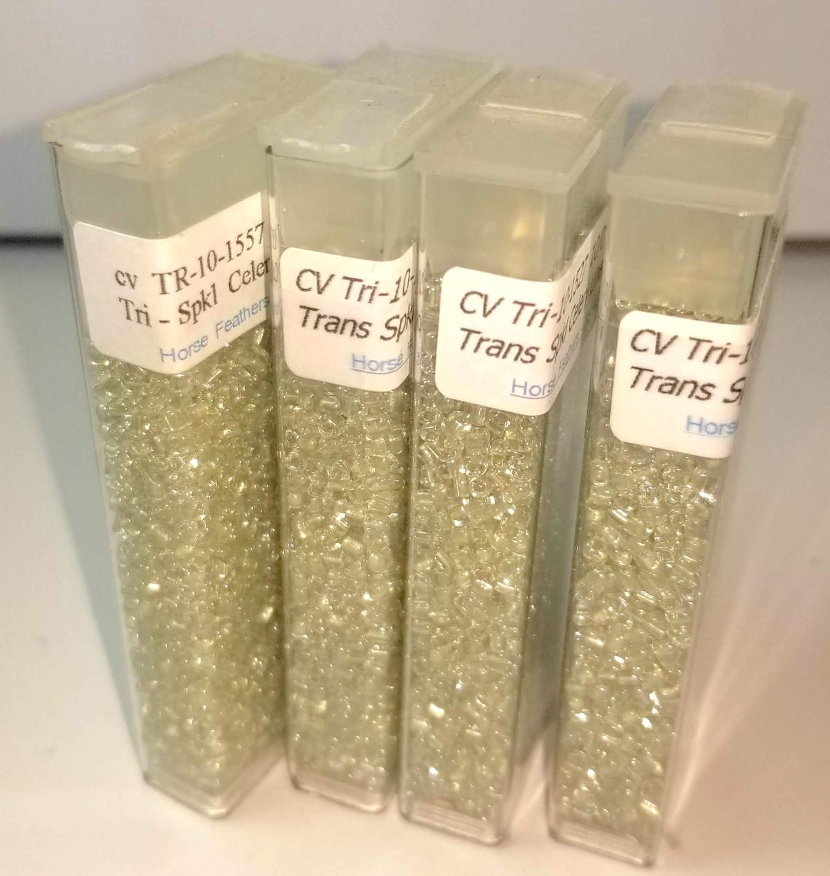 Lot of CV Tri 10-1527- Trans Sparkle Celery Lined Beads