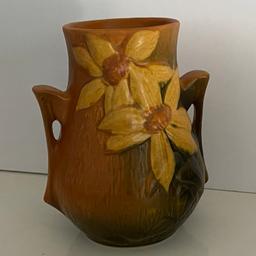 Gorgeous Roseville Pottery Double Handled Vessel Signed on Bottom