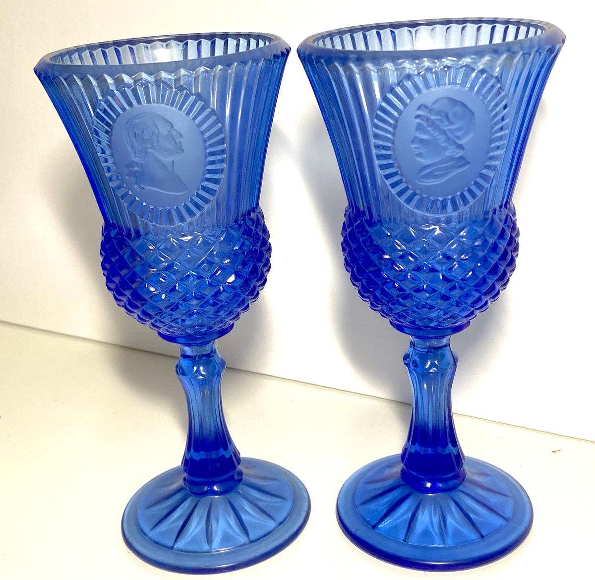 George & Martha Washington Cobalt Glass Collectible Goblets