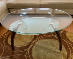 Great Art Deco Glass Top 2-Tier Coffee Table with Chrome & Bent Wood Legs & Frosted Lower Tier