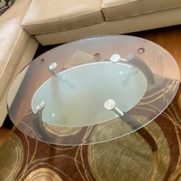 Great Art Deco Glass Top 2-Tier Coffee Table with Chrome & Bent Wood Legs & Frosted Lower Tier