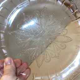 Pink Depression Glass Square Plate with Embossed Floral Design