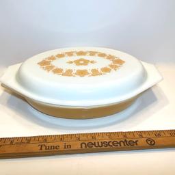 Vintage Butterfly Gold Pyrex Divided Casserole Dish with Lid