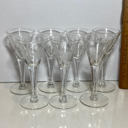 Set of 7 Etched Duck Designed Stemmed Cordials