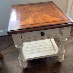 2-Tier White Distressed End Table with Single Drawer by Havertys